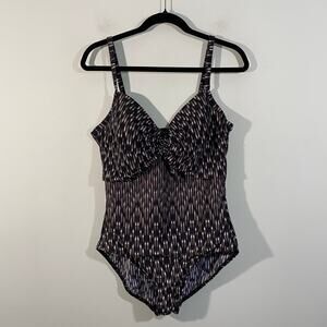 Miraclesuit Women's Black & Brown Graphics One Piece Bathing Suit Size 14